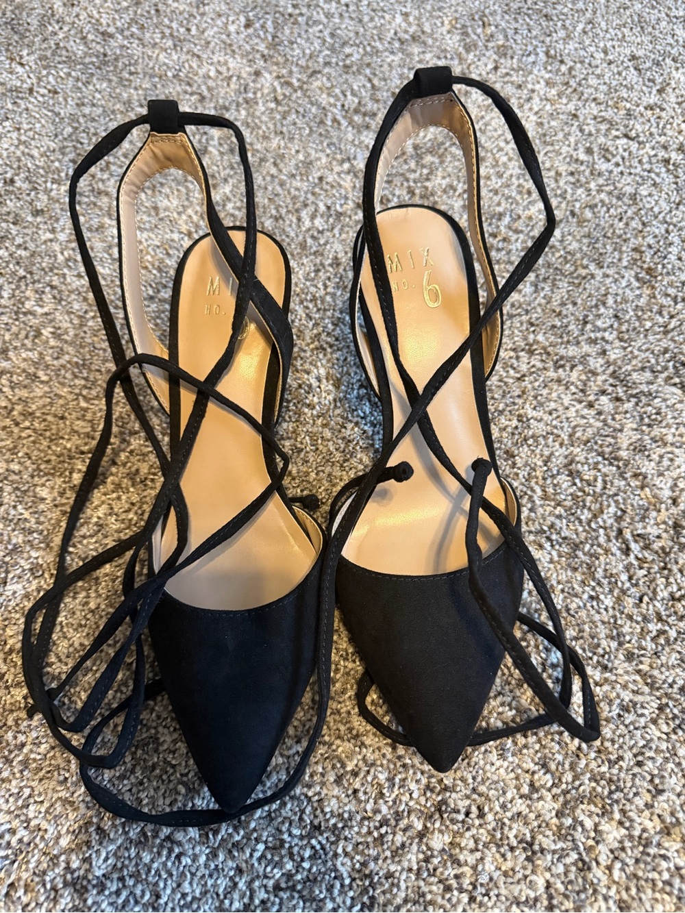 Mix No. 6 Black Pointed Toe Lace-Up Heels